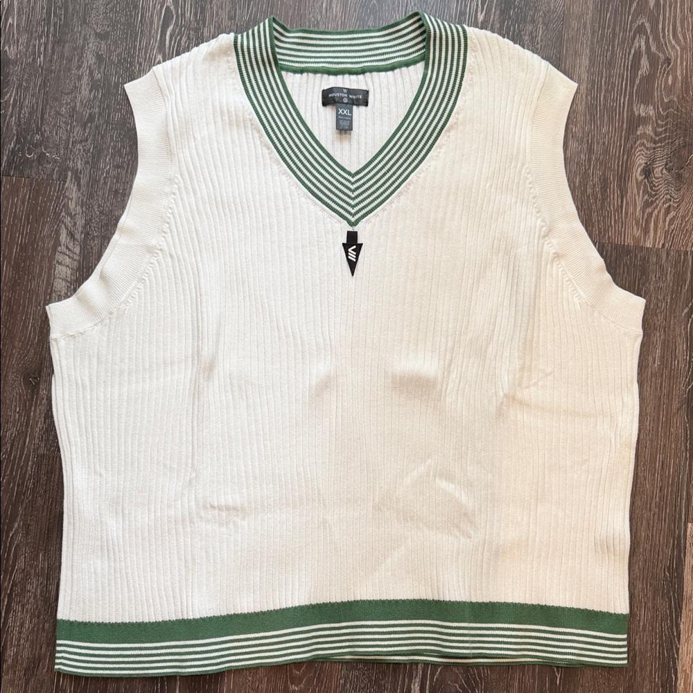 V-Neck Cream and Green Sweater Vest